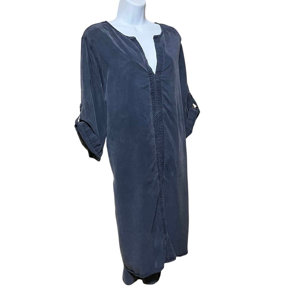 TORY BURCH Cover-Up Tunic Dress Kaftan Blue Size L 100% Tencel Oversized Boho - Picture 3 of 10